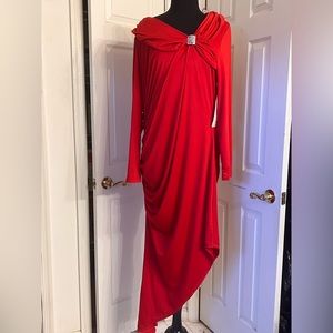 Ashro red 2x asymmetrical dress side ruching NWT